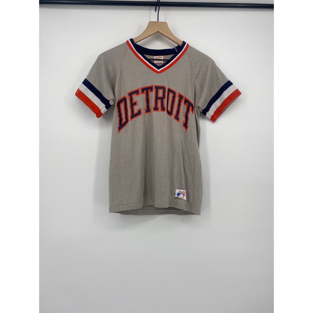 Rawlings Detroit Jersey Adult Small Gray Good Vintage Otto 2 V-Neck USA Made